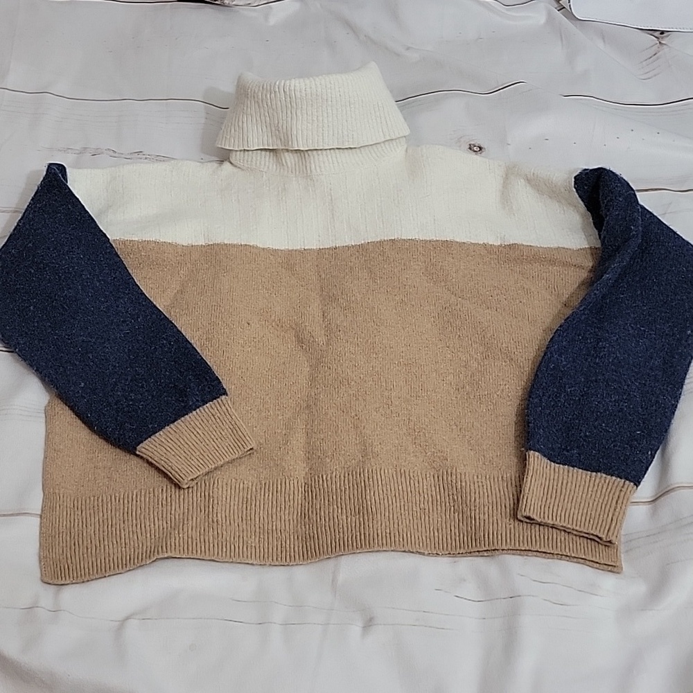 Madewell Cropped Wool Blend Color Block Sweater size Small Super Comphy